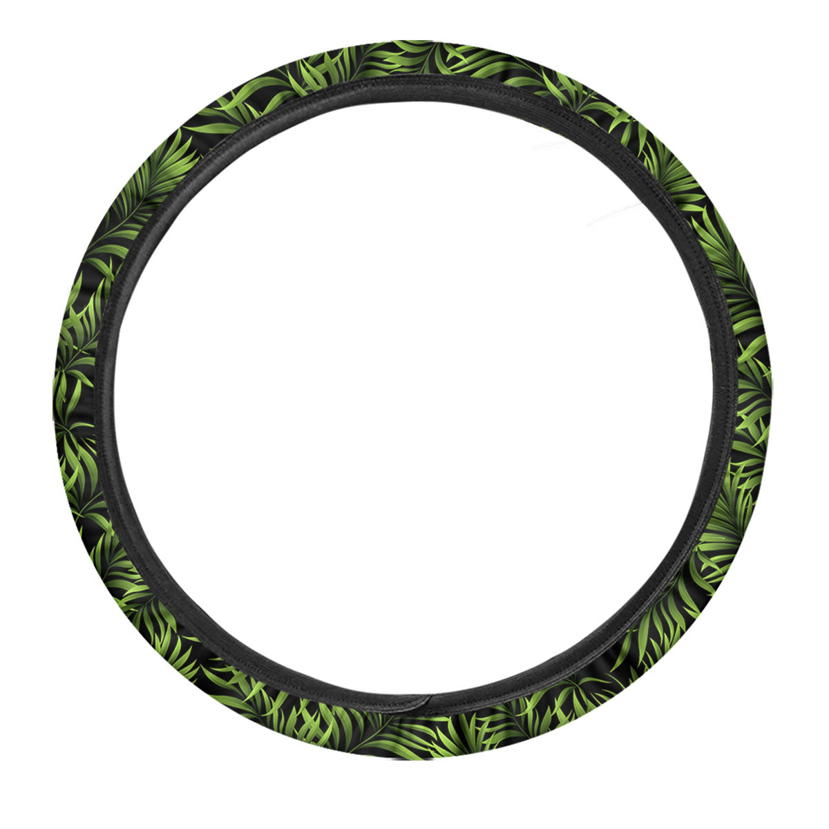 Palm Leaf Green Tropical Print Pattern Car Steering Wheel Cover-grizzshop