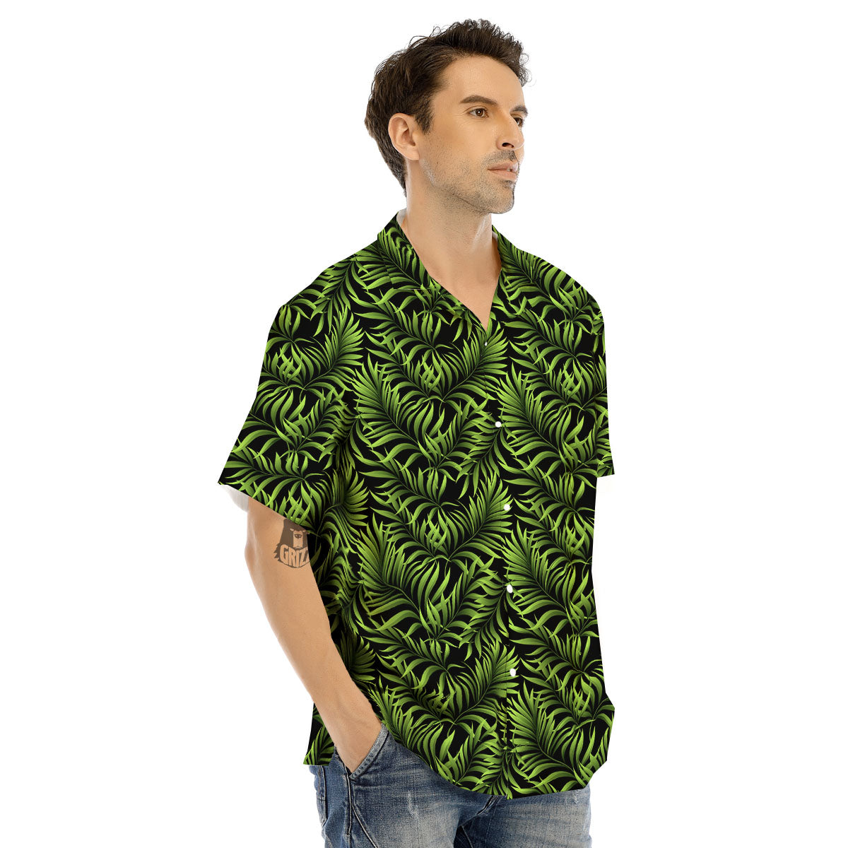 Palm Leaf Green Tropical Print Pattern Men's Hawaiian Shirt-grizzshop