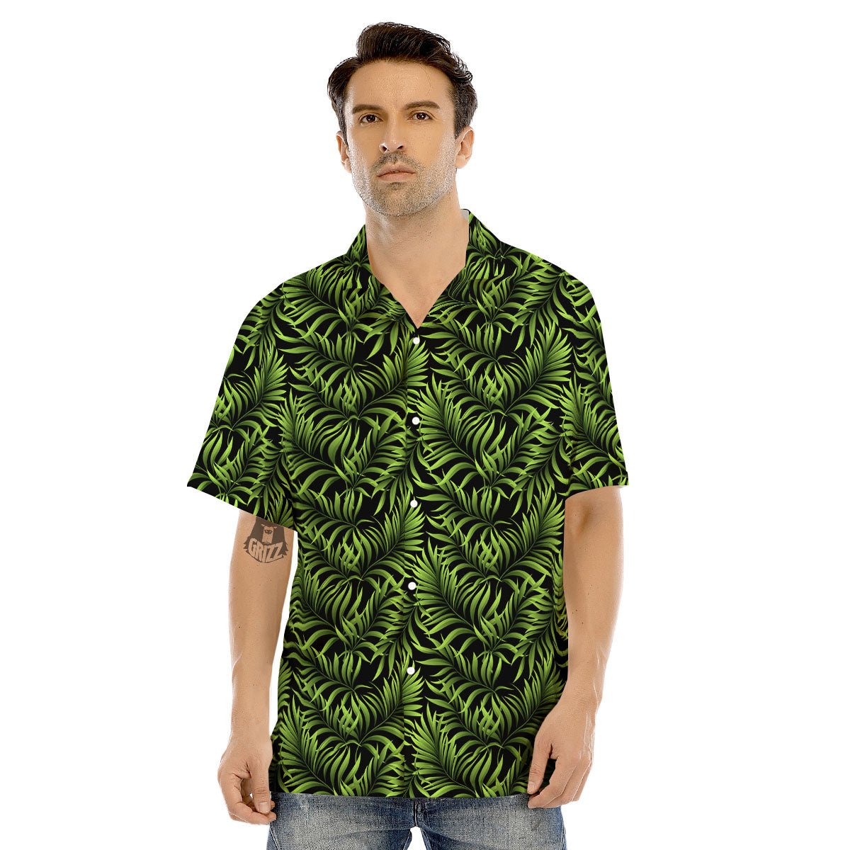 Palm Leaf Green Tropical Print Pattern Men's Hawaiian Shirt-grizzshop
