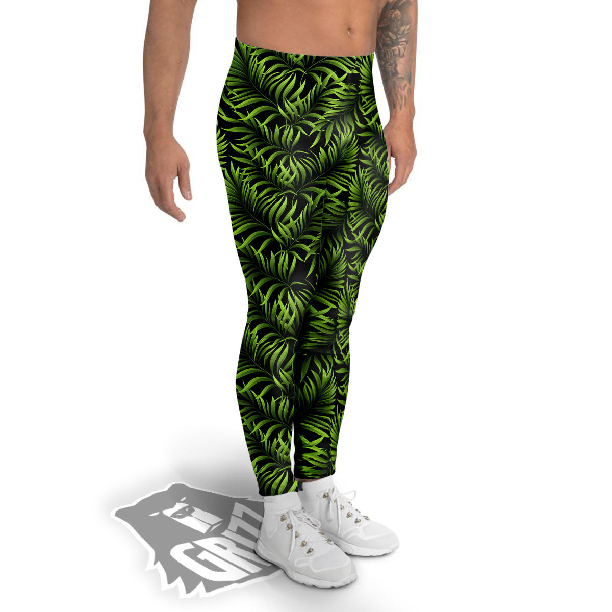 Palm Leaf Green Tropical Print Pattern Men's Leggings-grizzshop
