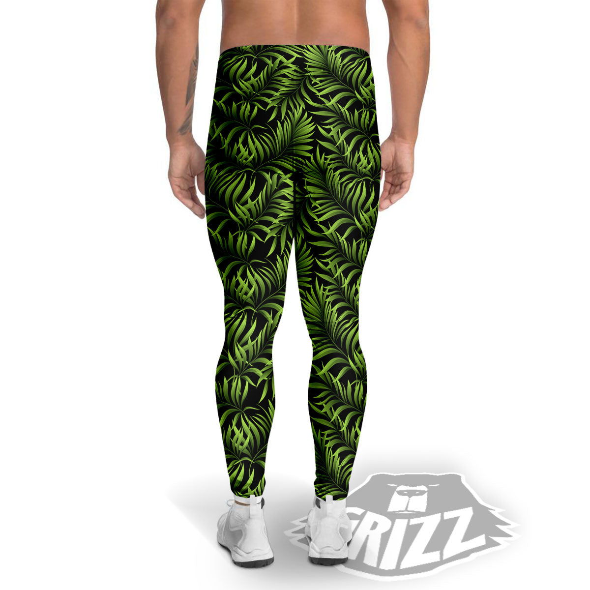 Palm Leaf Green Tropical Print Pattern Men's Leggings-grizzshop