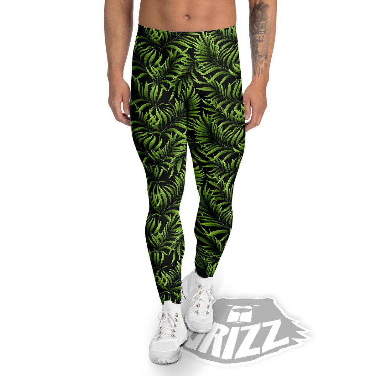Palm Leaf Green Tropical Print Pattern Men's Leggings-grizzshop