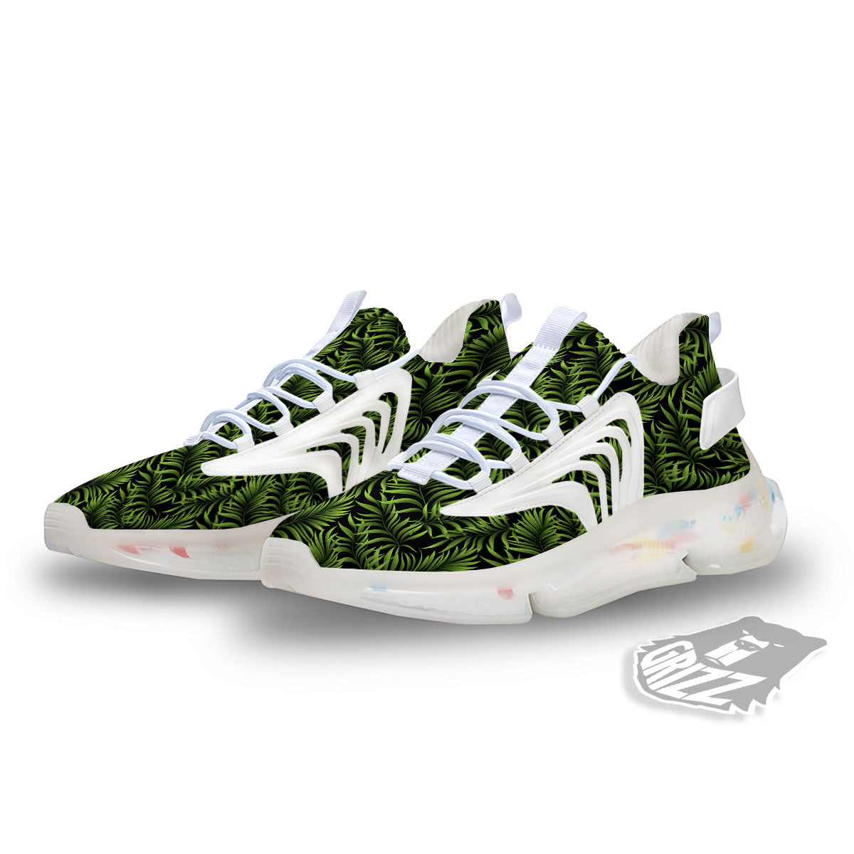 Palm Leaf Green Tropical Print Pattern White Gym Shoes-grizzshop