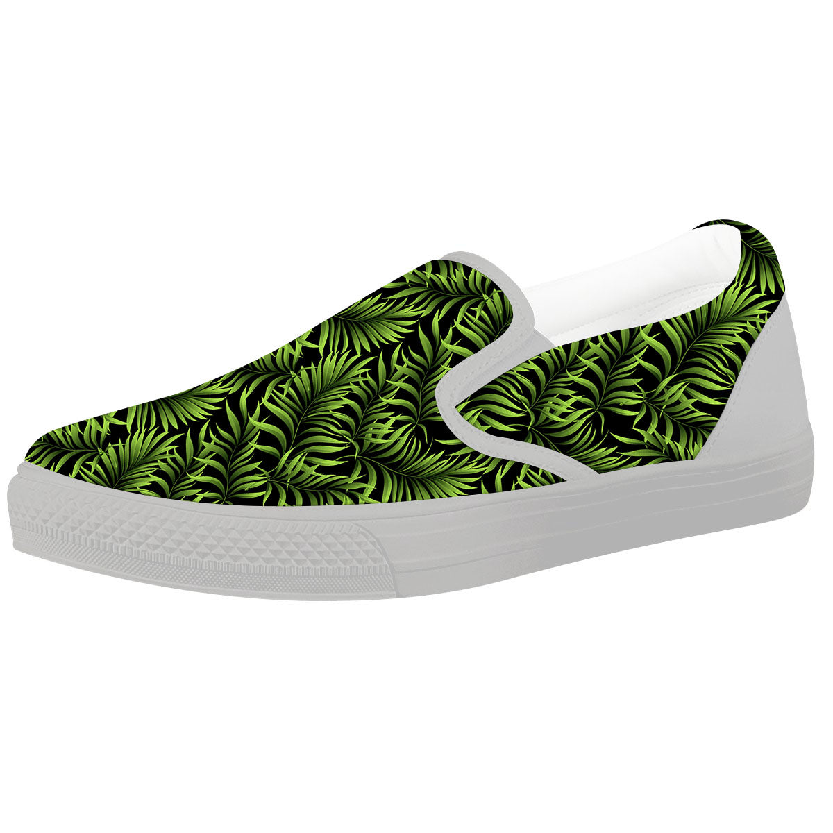 Palm Leaf Green Tropical Print Pattern White Slip On Shoes-grizzshop