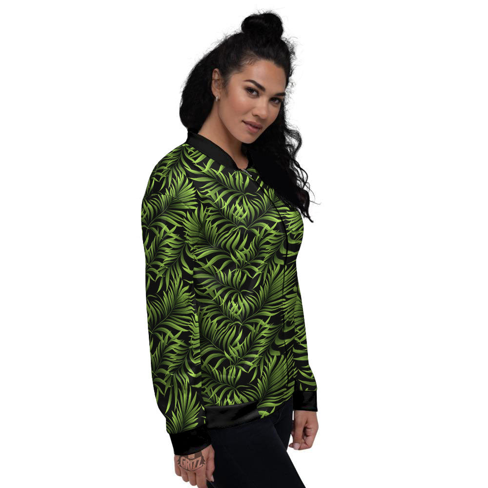 Palm Leaf Green Tropical Print Pattern Women's Bomber Jacket-grizzshop