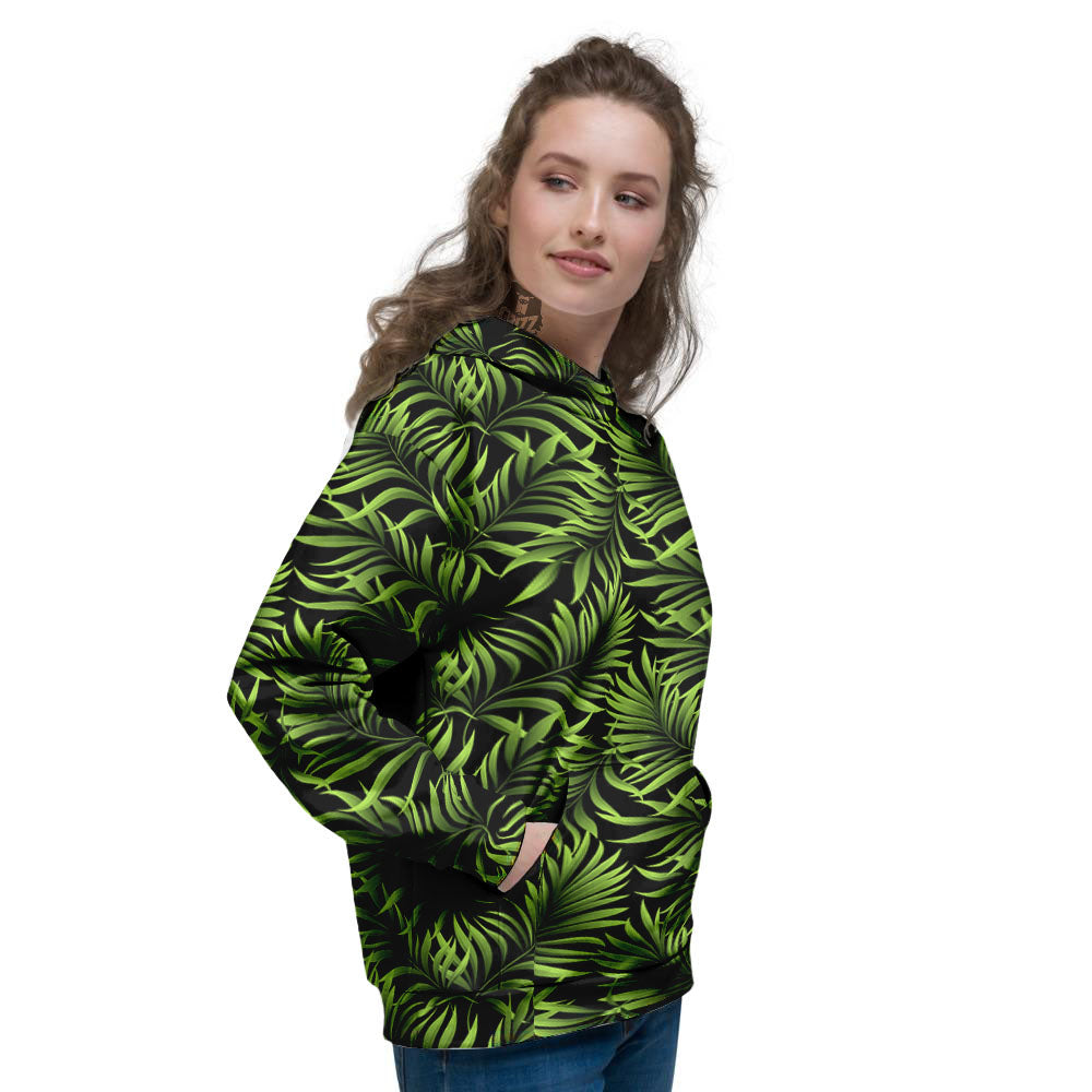 Palm Leaf Green Tropical Print Pattern Women's Hoodie-grizzshop
