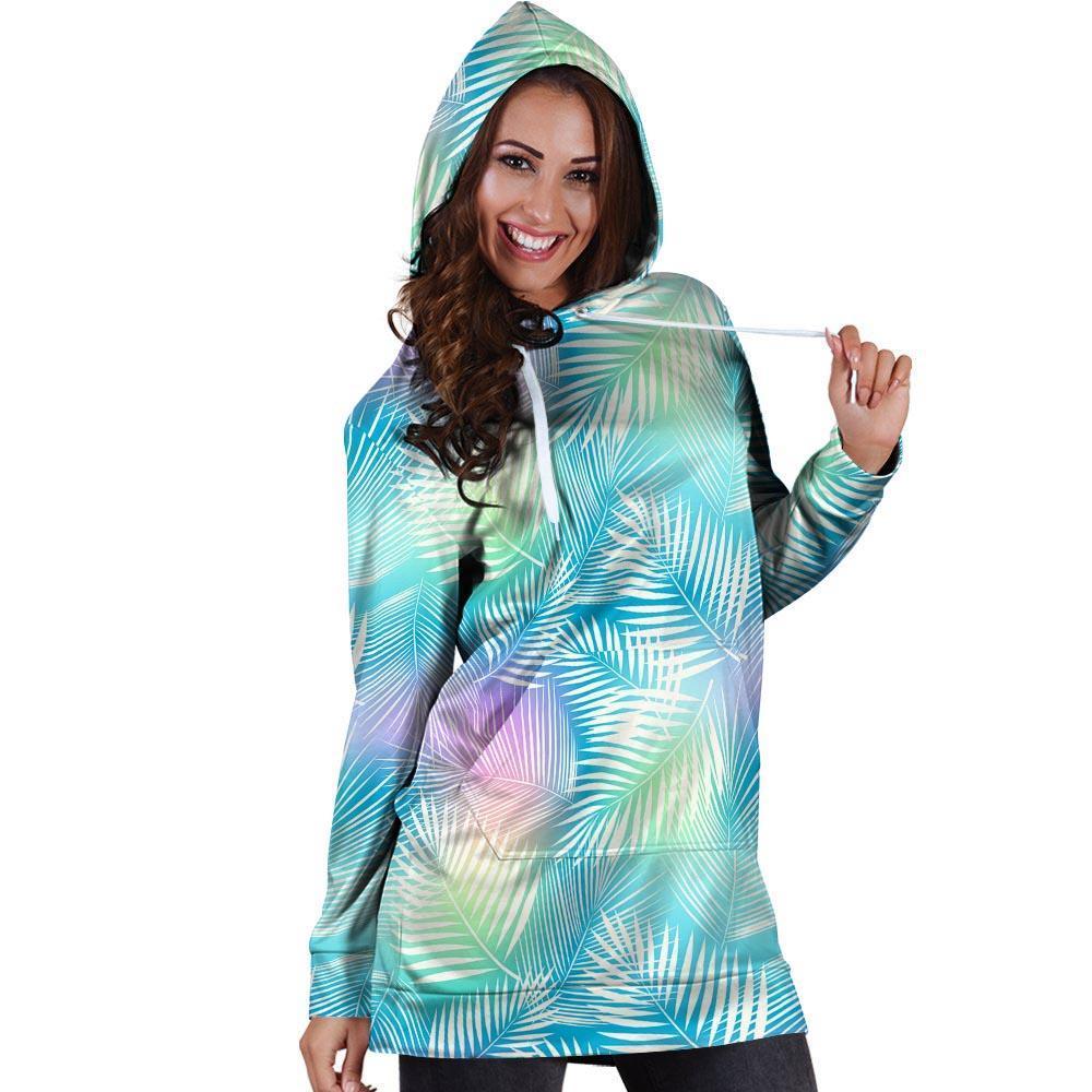 Palm Leaf Hawaiian Print Hoodie Dress-grizzshop