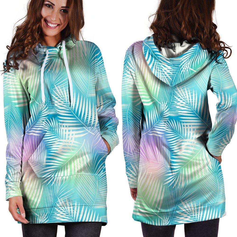 Palm Leaf Hawaiian Print Hoodie Dress-grizzshop
