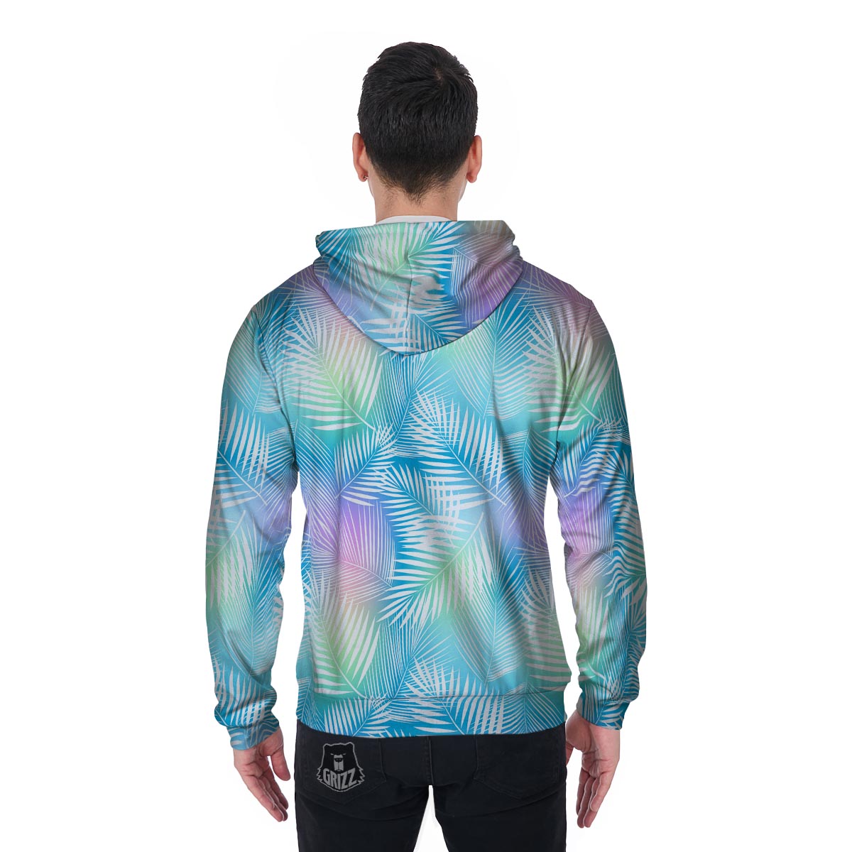 Palm Leaf Hawaiian Print Men's Zip Up Hoodie-grizzshop