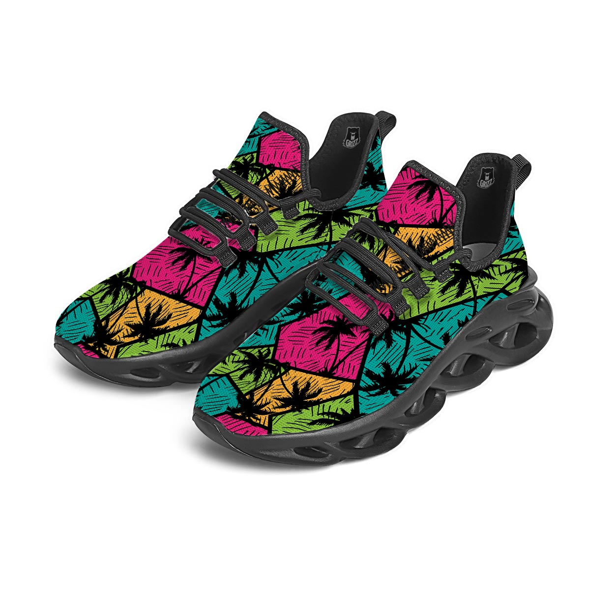 Palm Leaf Hawaiian Print Pattern Black Running Shoes-grizzshop
