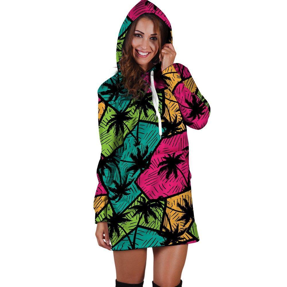 Palm Leaf Hawaiian Print Pattern Hoodie Dress-grizzshop