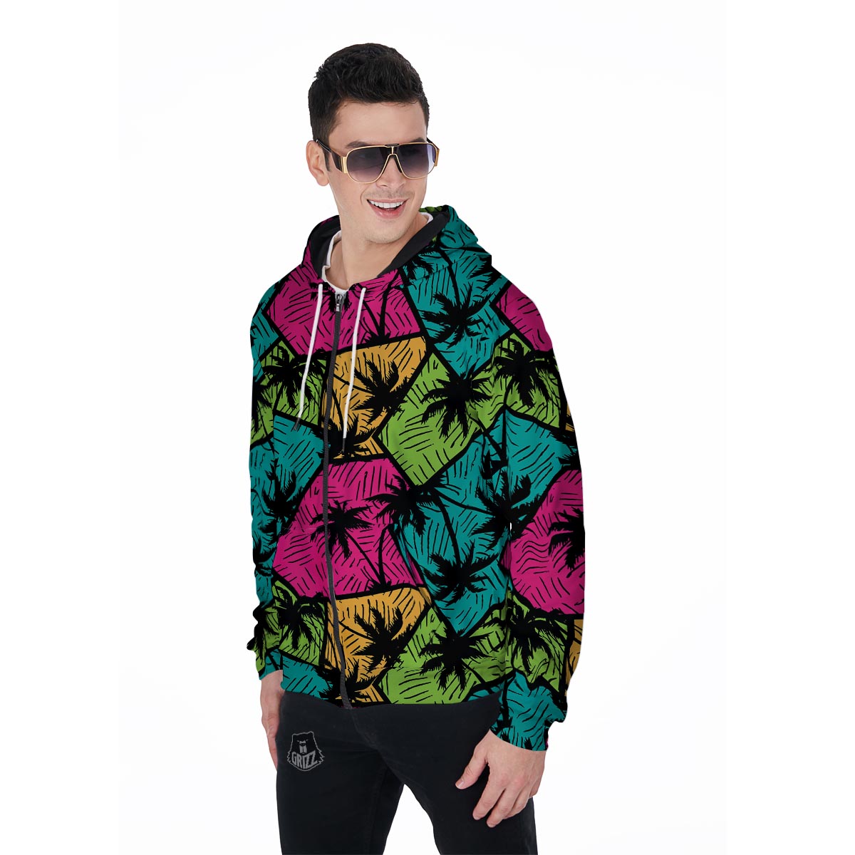 Palm Leaf Hawaiian Print Pattern Men's Zip Up Hoodie-grizzshop