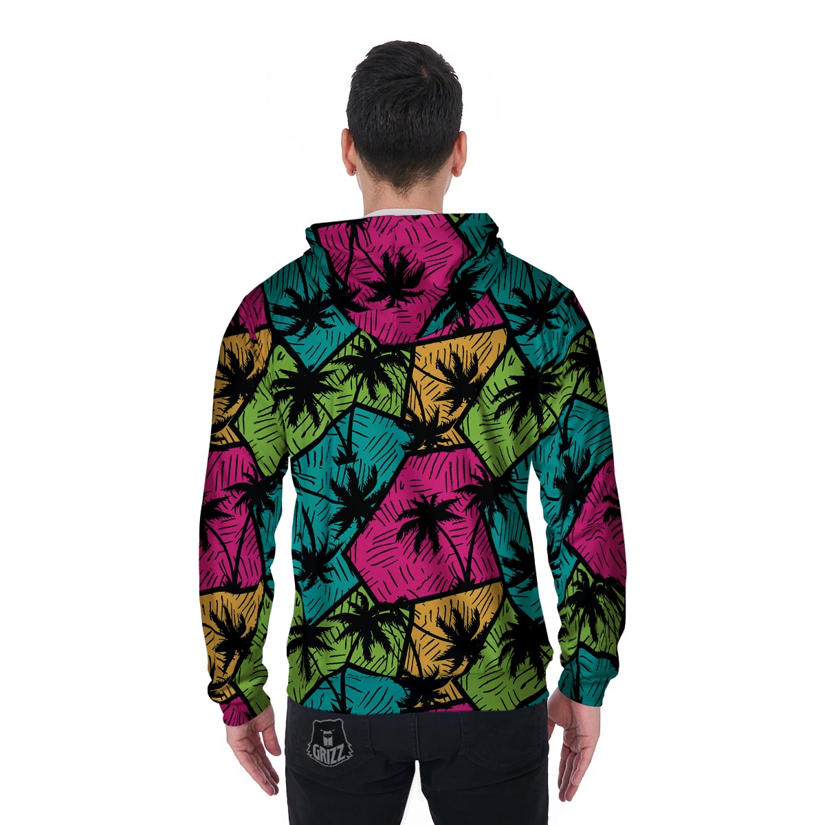 Palm Leaf Hawaiian Print Pattern Men's Zip Up Hoodie-grizzshop