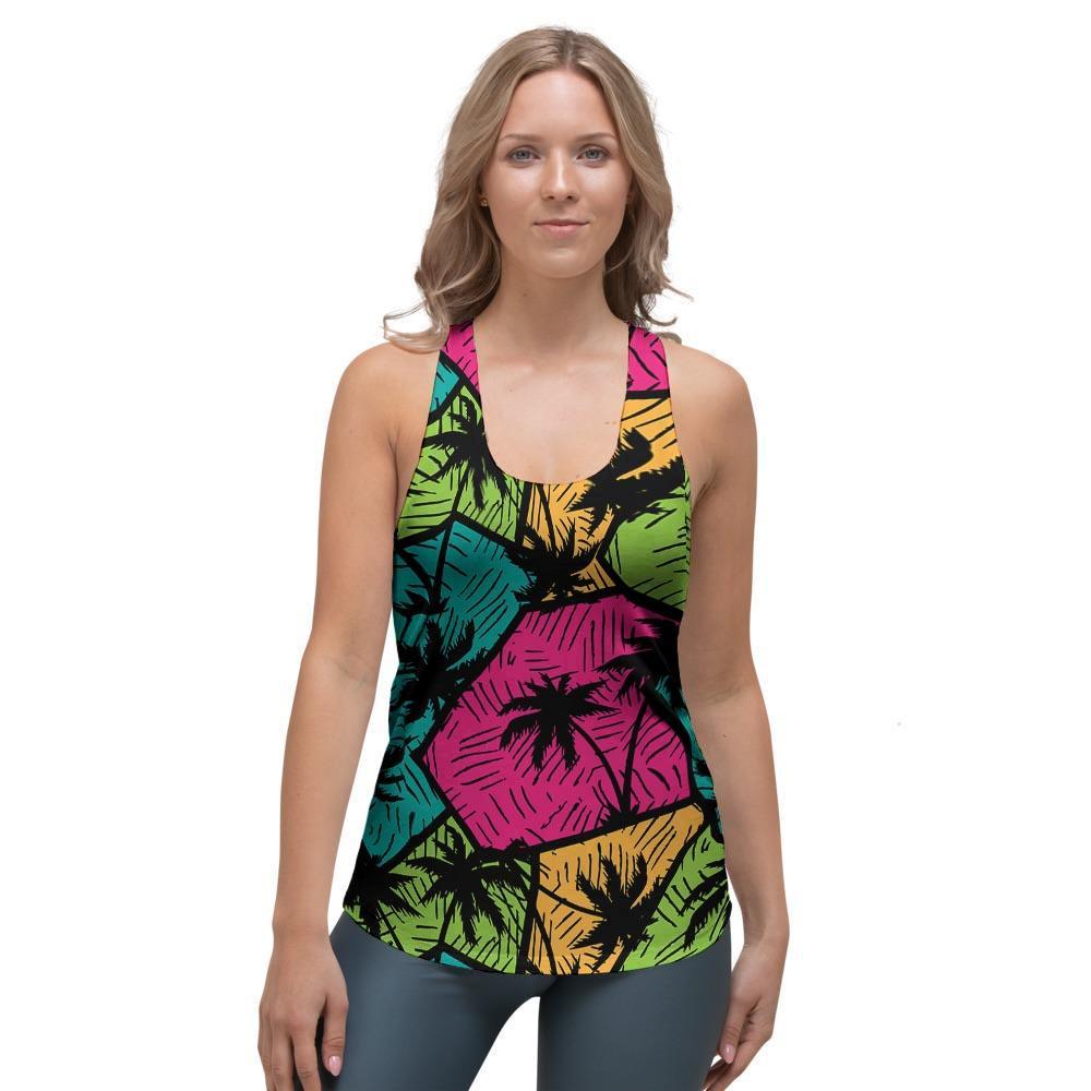 Palm Leaf Hawaiian Print Pattern Women's Racerback Tank Top-grizzshop