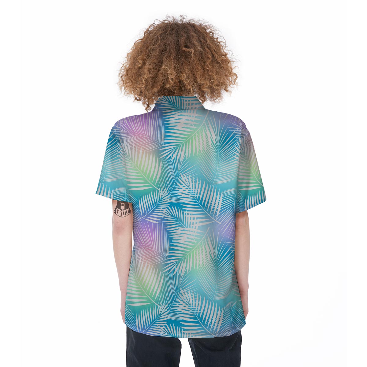 Palm Leaf Hawaiian Print Women's Short Sleeve Shirts-grizzshop