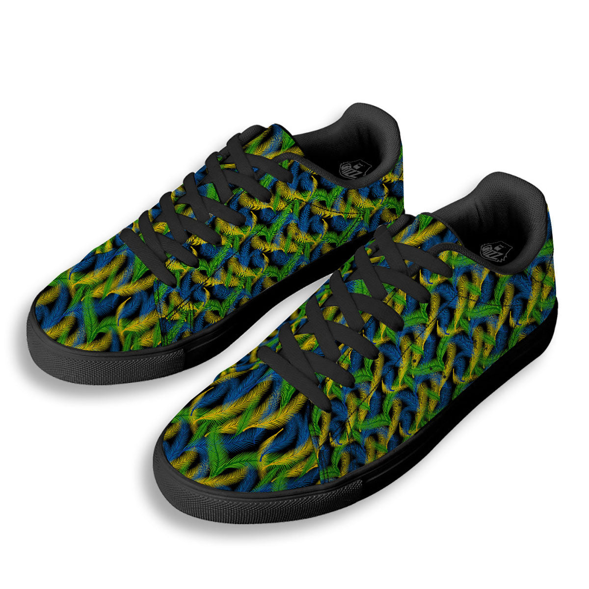 Palm Leaf Mardi Gras Print Pattern Black Low Top Sneakers-grizzshop