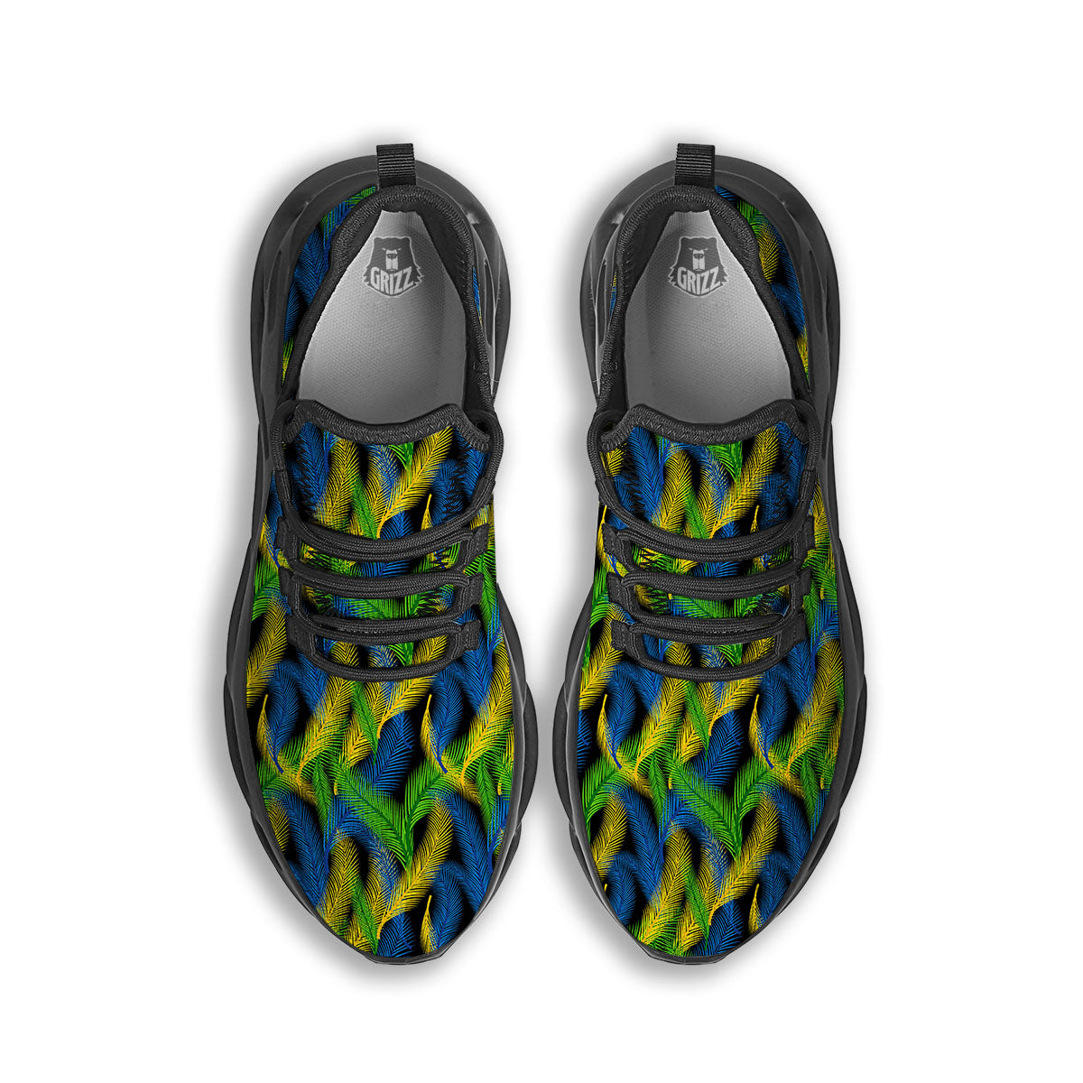 Palm Leaf Mardi Gras Print Pattern Black Running Shoes-grizzshop