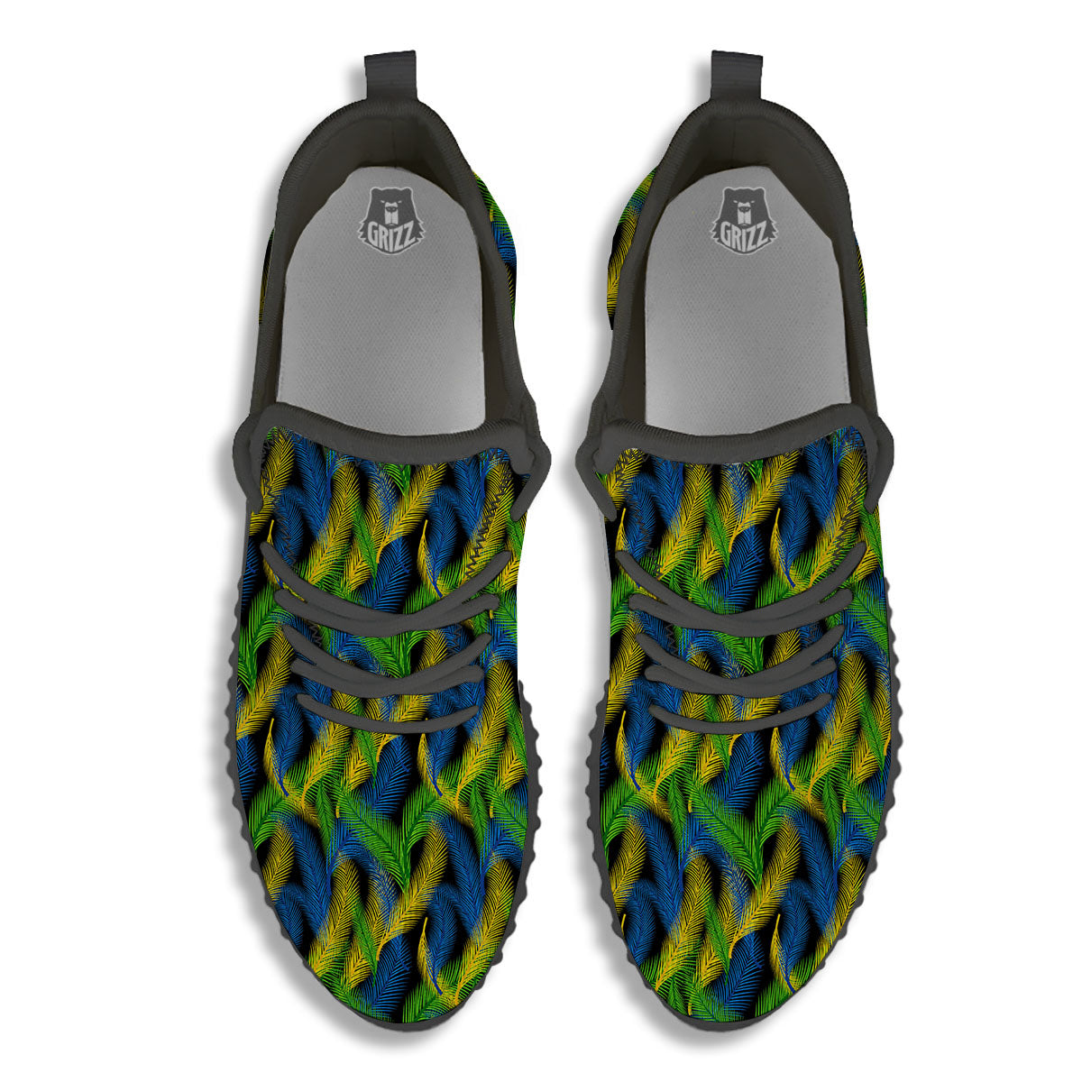 Palm Leaf Mardi Gras Print Pattern Black Walking Shoes-grizzshop