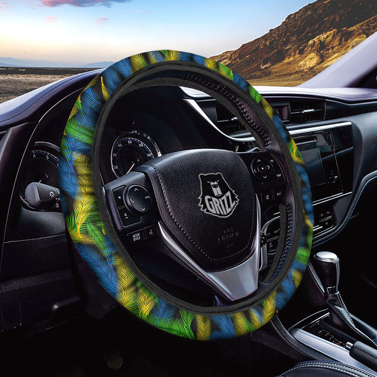 Palm Leaf Mardi Gras Print Pattern Car Steering Wheel Cover-grizzshop