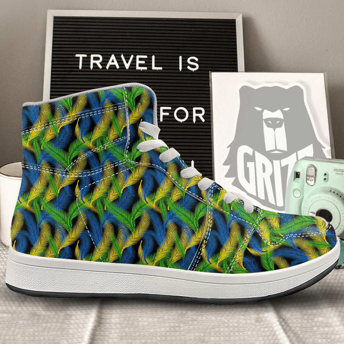 Palm Leaf Mardi Gras Print Pattern High Top Sneakers-grizzshop