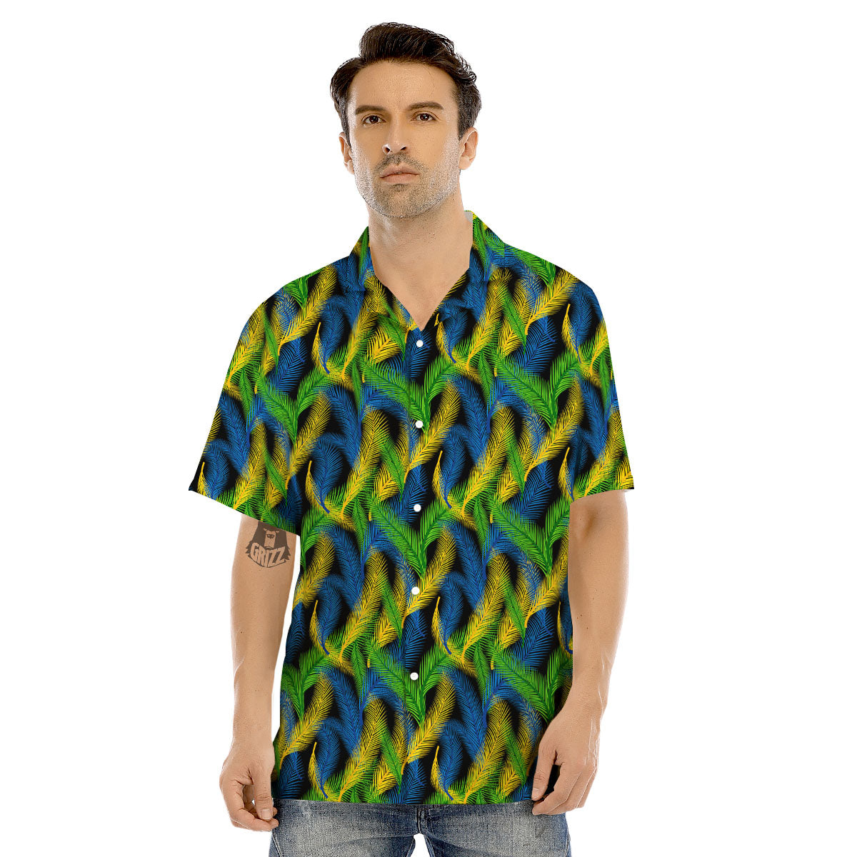 Palm Leaf Mardi Gras Print Pattern Men's Hawaiian Shirt-grizzshop