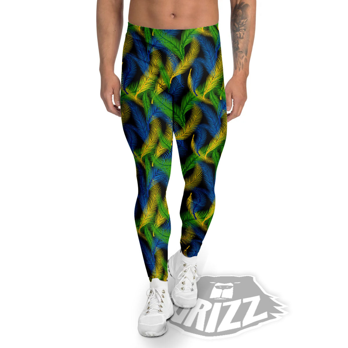 Palm Leaf Mardi Gras Print Pattern Men's Leggings-grizzshop