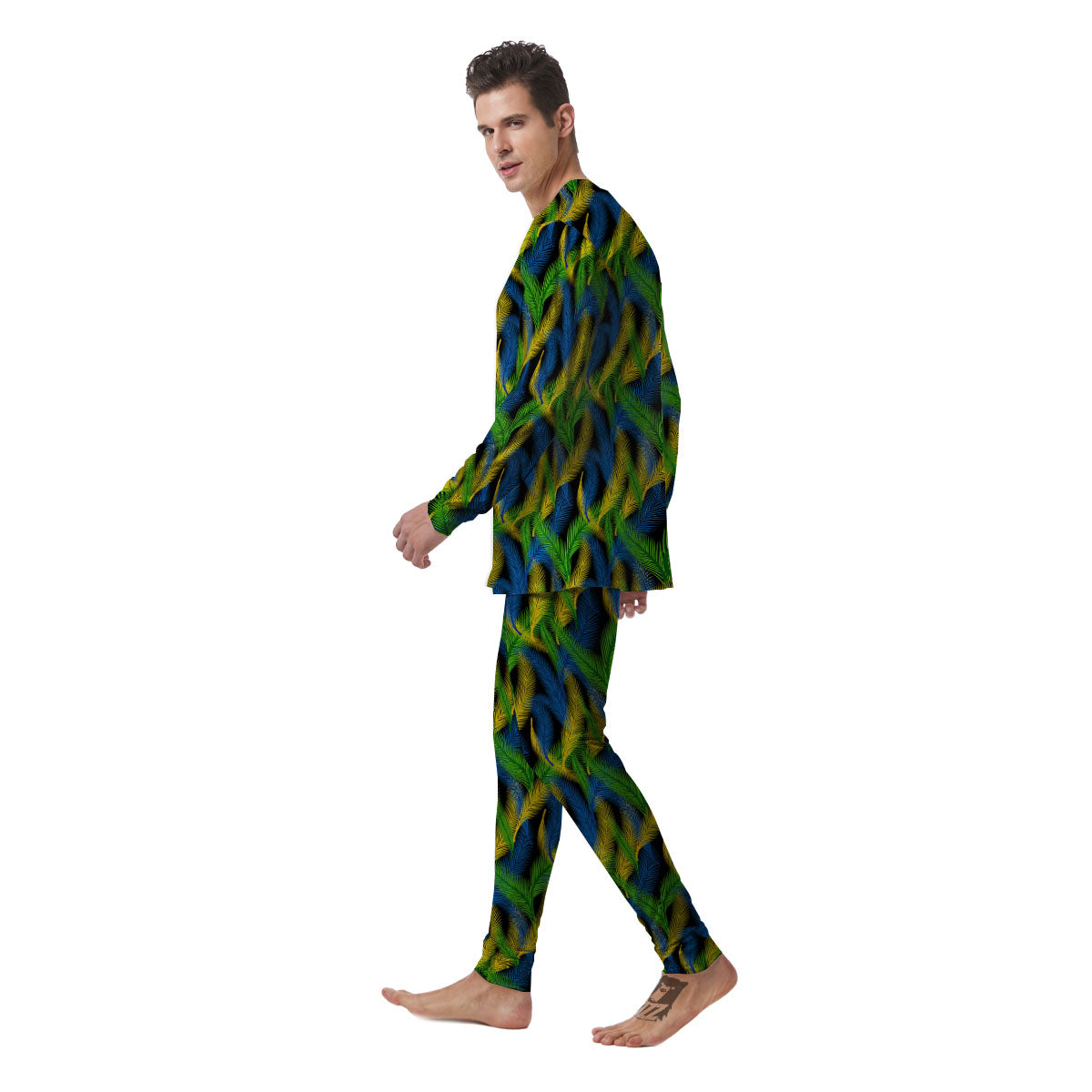 Palm Leaf Mardi Gras Print Pattern Men's Pajamas-grizzshop