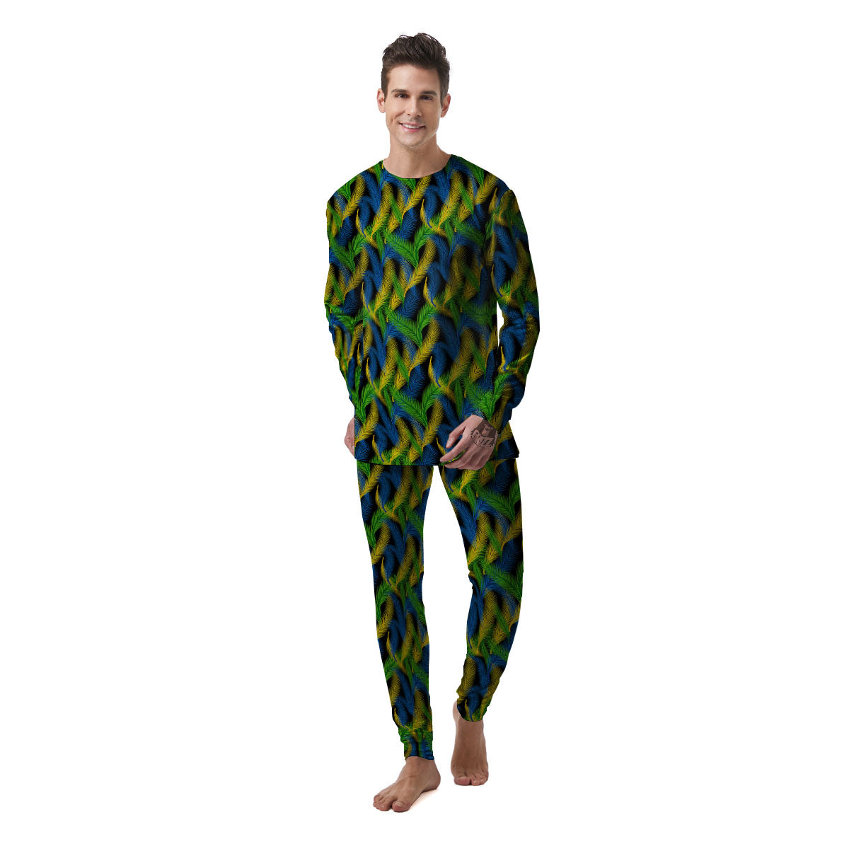 Palm Leaf Mardi Gras Print Pattern Men's Pajamas-grizzshop