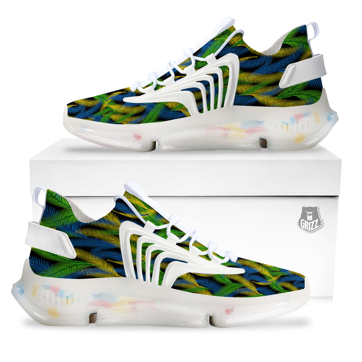 Palm Leaf Mardi Gras Print Pattern White Gym Shoes-grizzshop