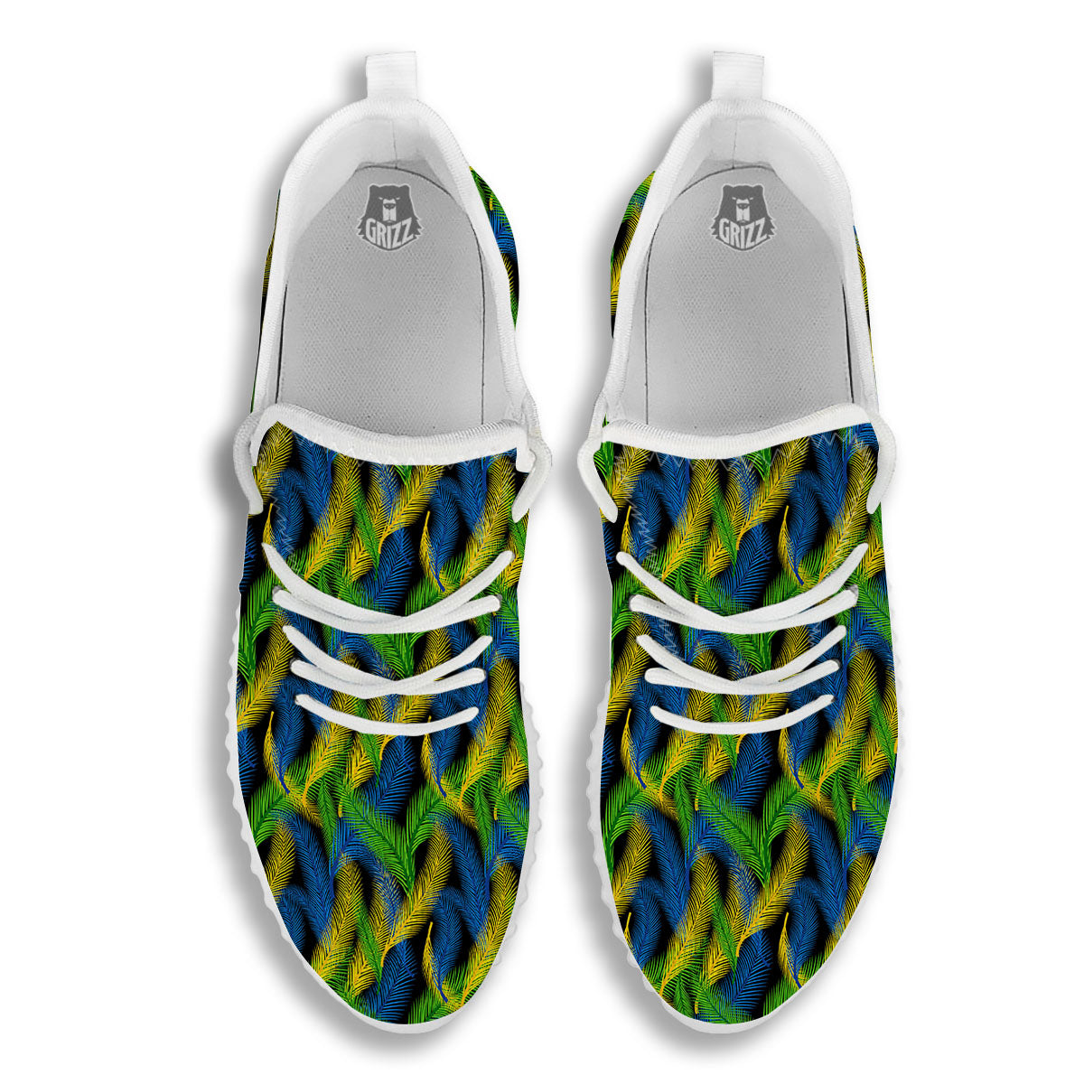 Palm Leaf Mardi Gras Print Pattern White Walking Shoes-grizzshop