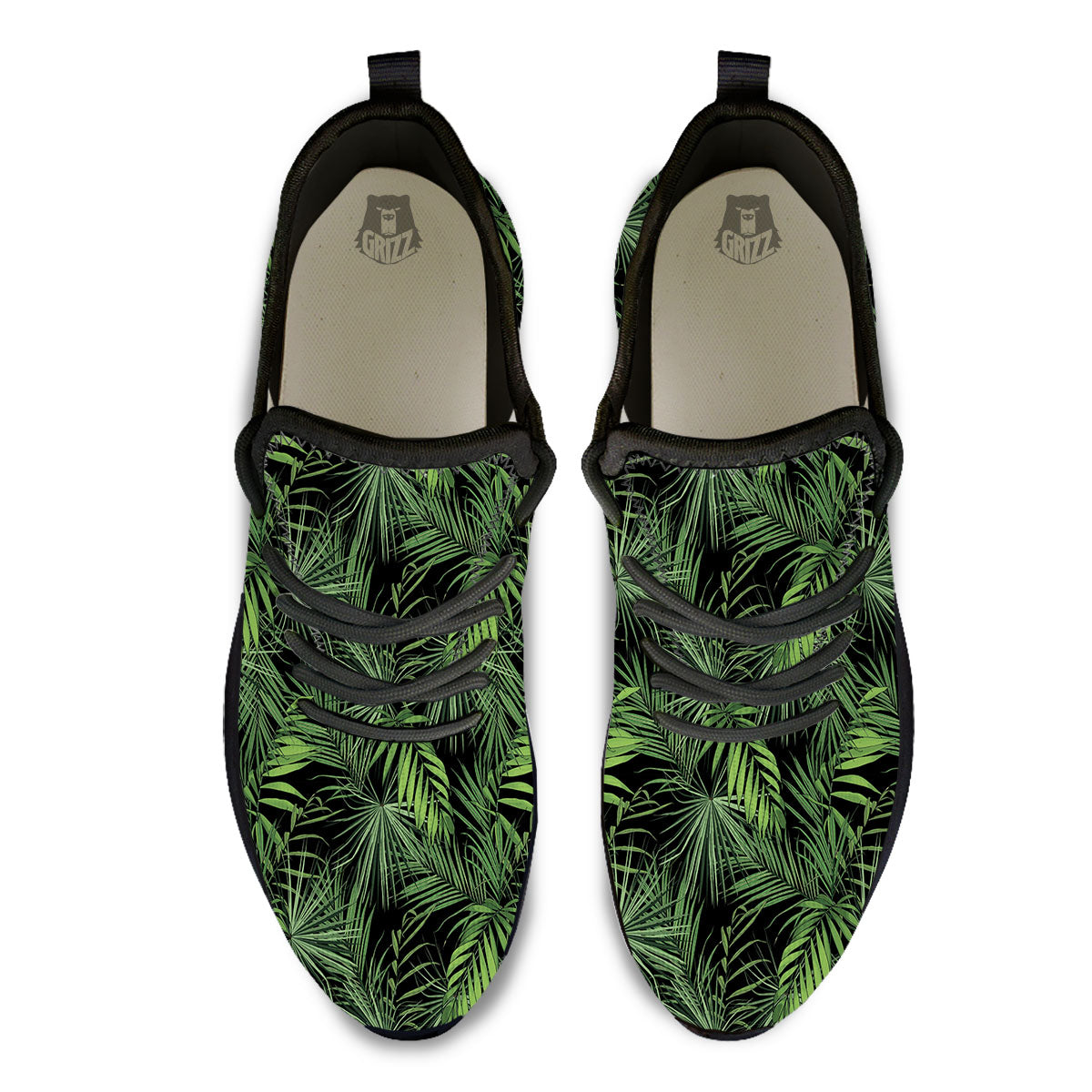 Palm Leaf Night Tropical Print Pattern Black Athletic Shoes-grizzshop