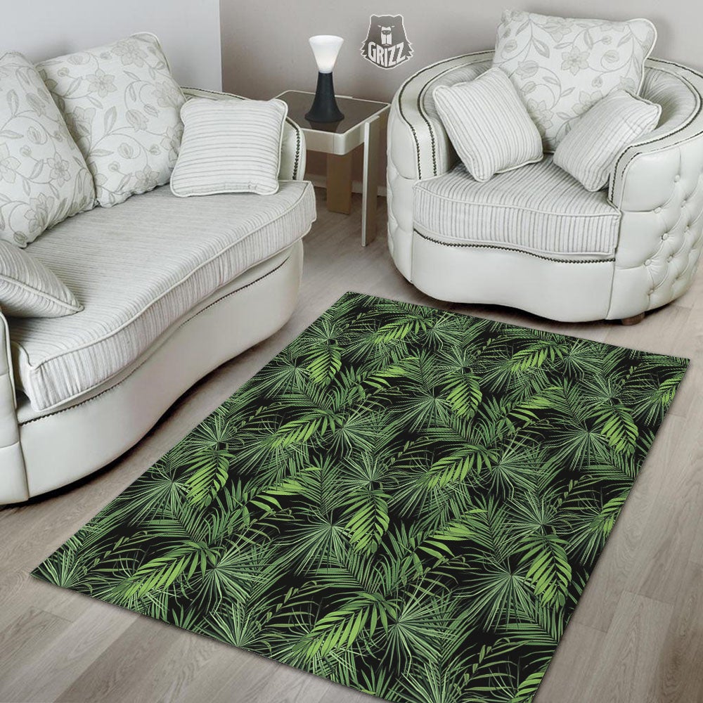 Palm Leaf Night Tropical Print Pattern Floor Mat-grizzshop