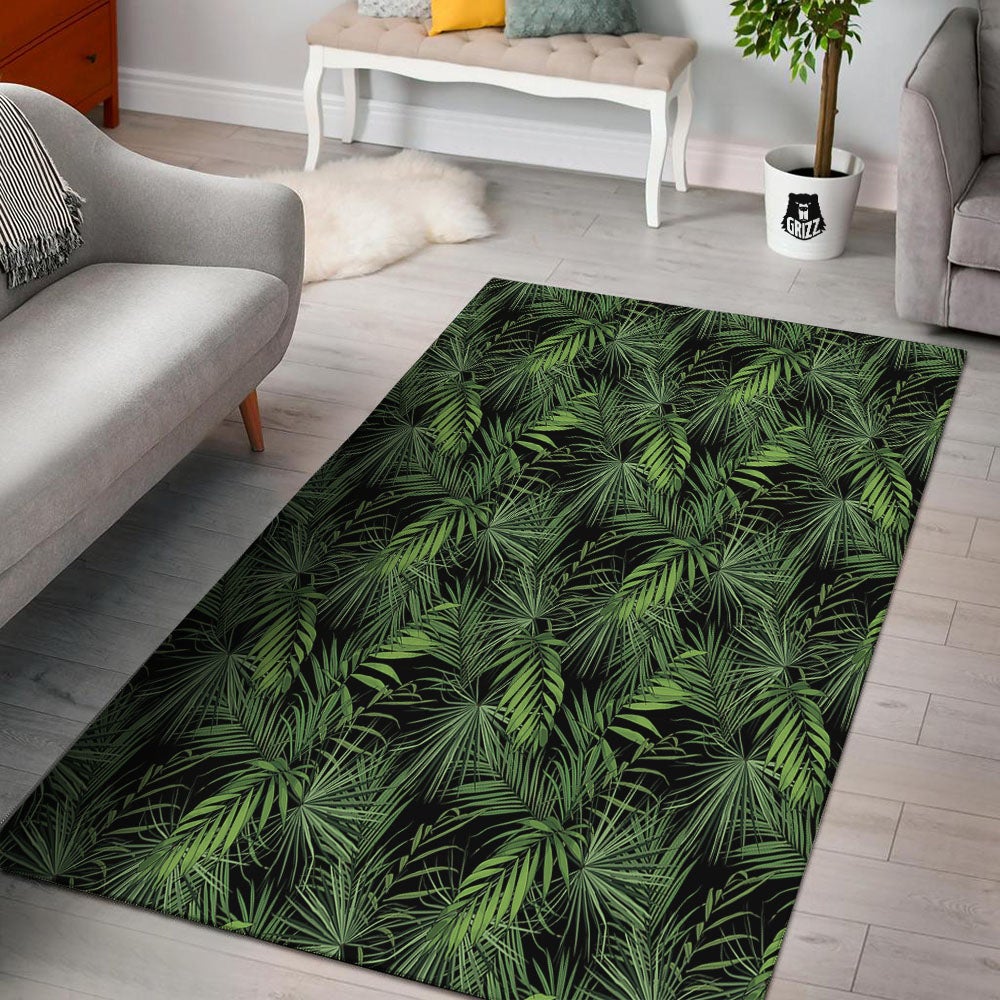 Palm Leaf Night Tropical Print Pattern Floor Mat-grizzshop
