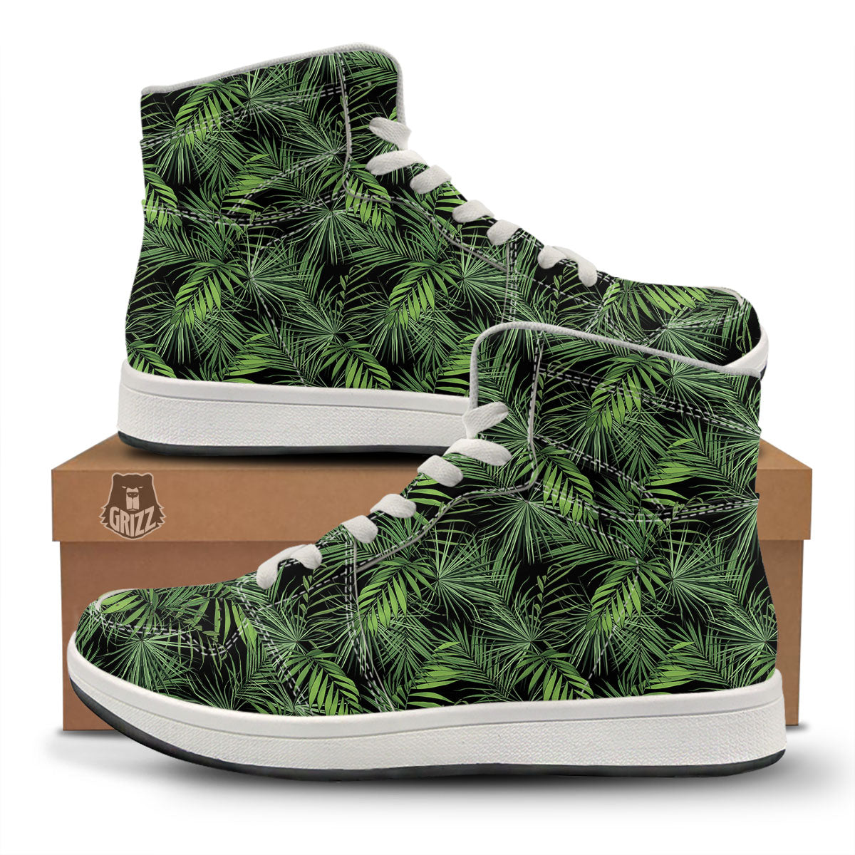 Palm Leaf Night Tropical Print Pattern High Top Sneakers-grizzshop