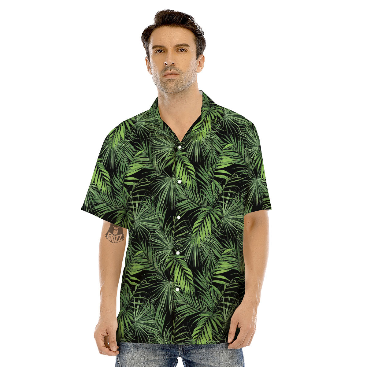 Palm Leaf Night Tropical Print Pattern Men's Hawaiian Shirt-grizzshop
