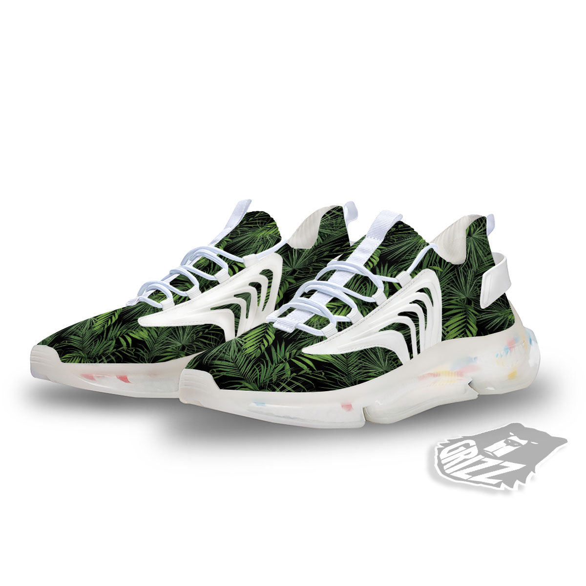 Palm Leaf Night Tropical Print Pattern White Gym Shoes-grizzshop