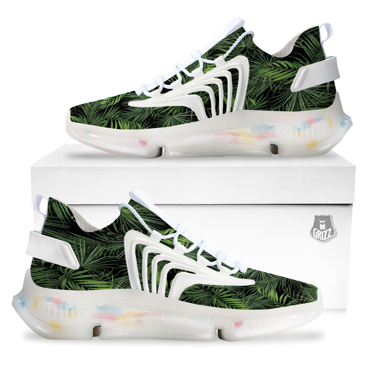 Palm Leaf Night Tropical Print Pattern White Gym Shoes-grizzshop