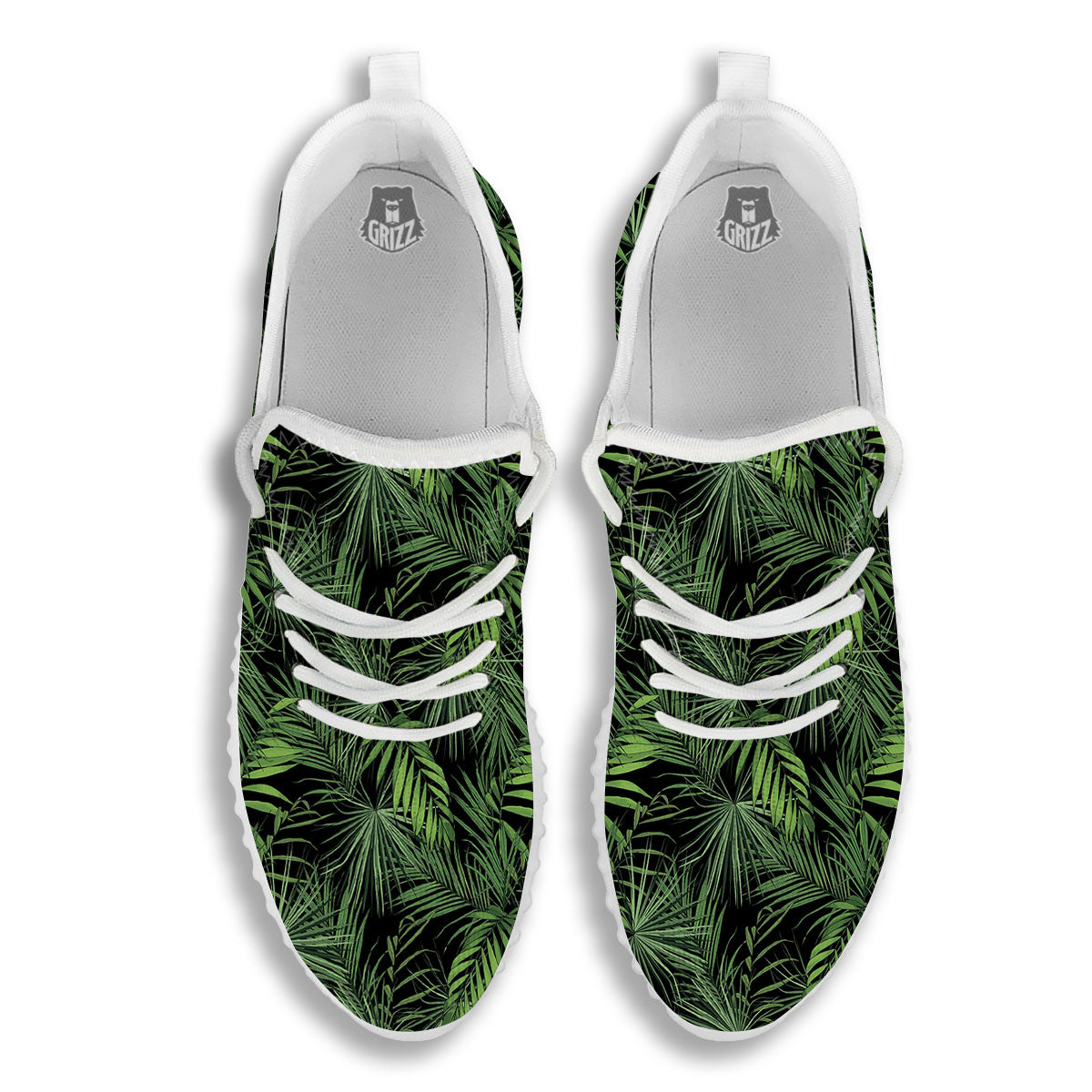 Palm Leaf Night Tropical Print Pattern White Walking Shoes-grizzshop