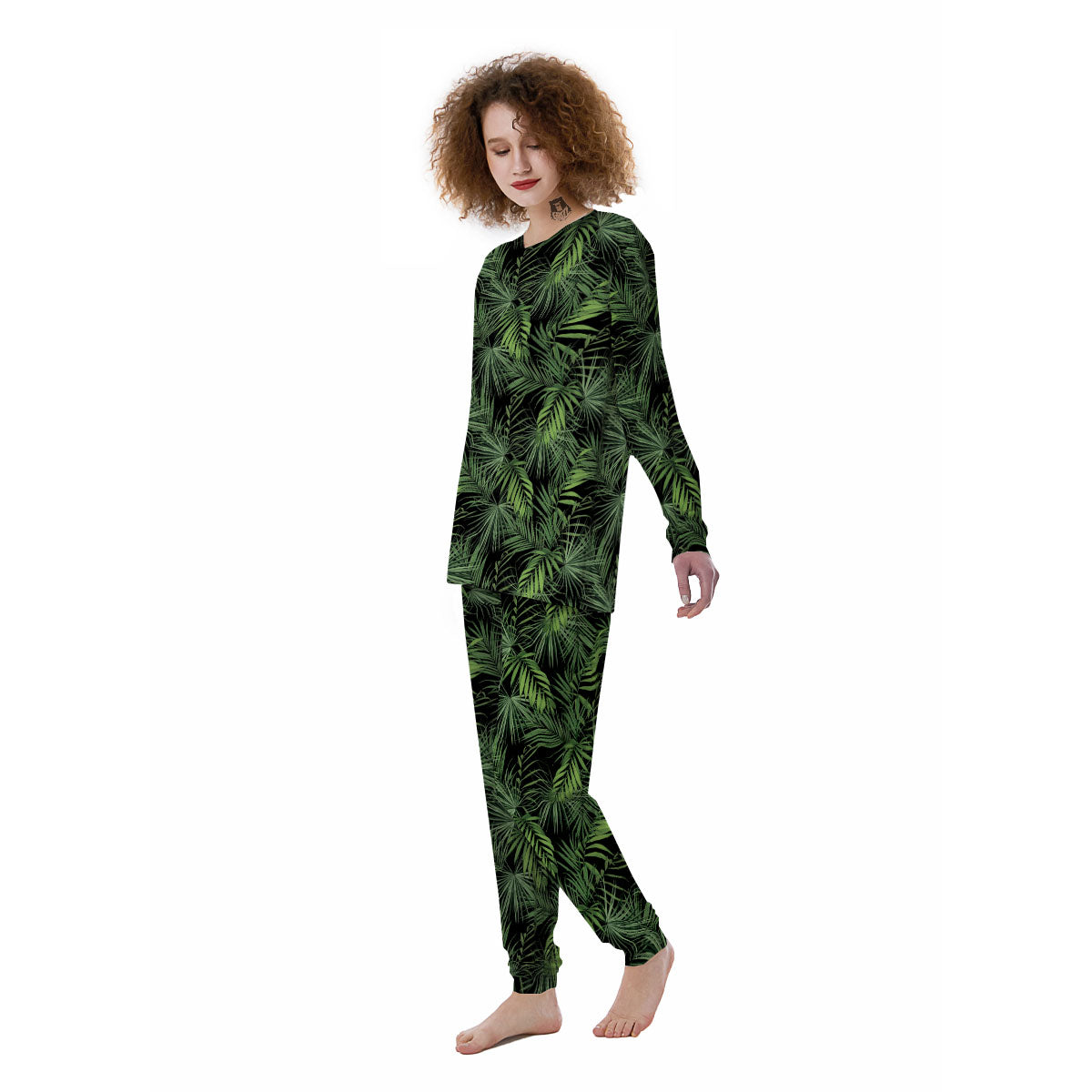 Palm Leaf Night Tropical Print Pattern Women's Pajamas-grizzshop