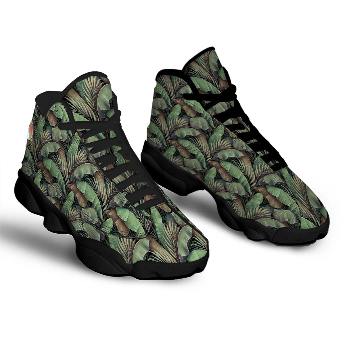 Palm Leaf Tropical Banana Print Pattern Black Basketball Shoes-grizzshop