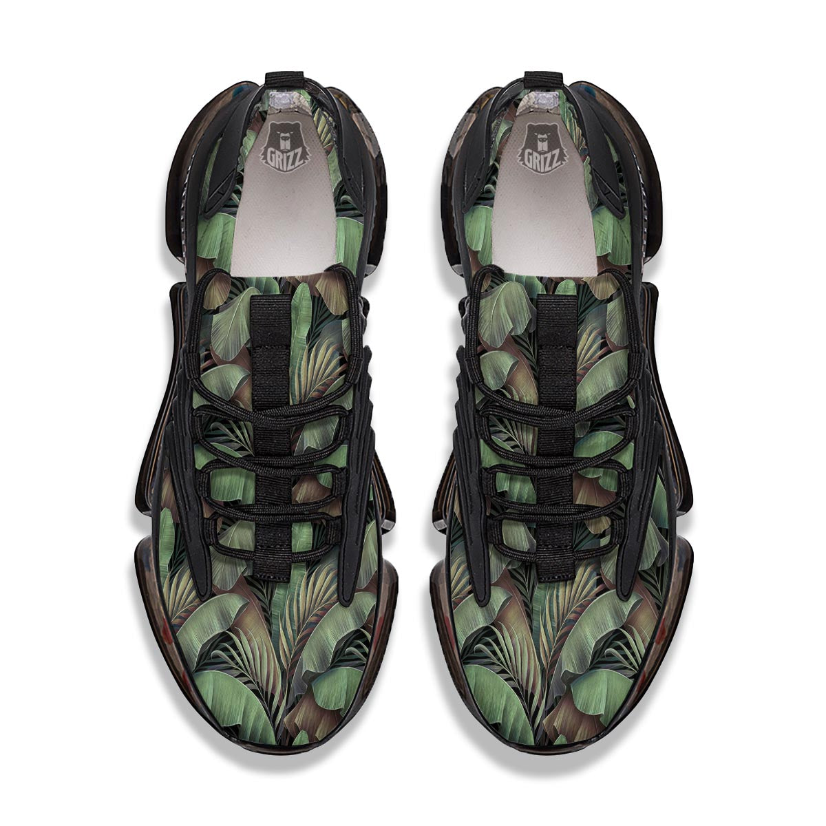 Palm Leaf Tropical Banana Print Pattern Black Gym Shoes-grizzshop