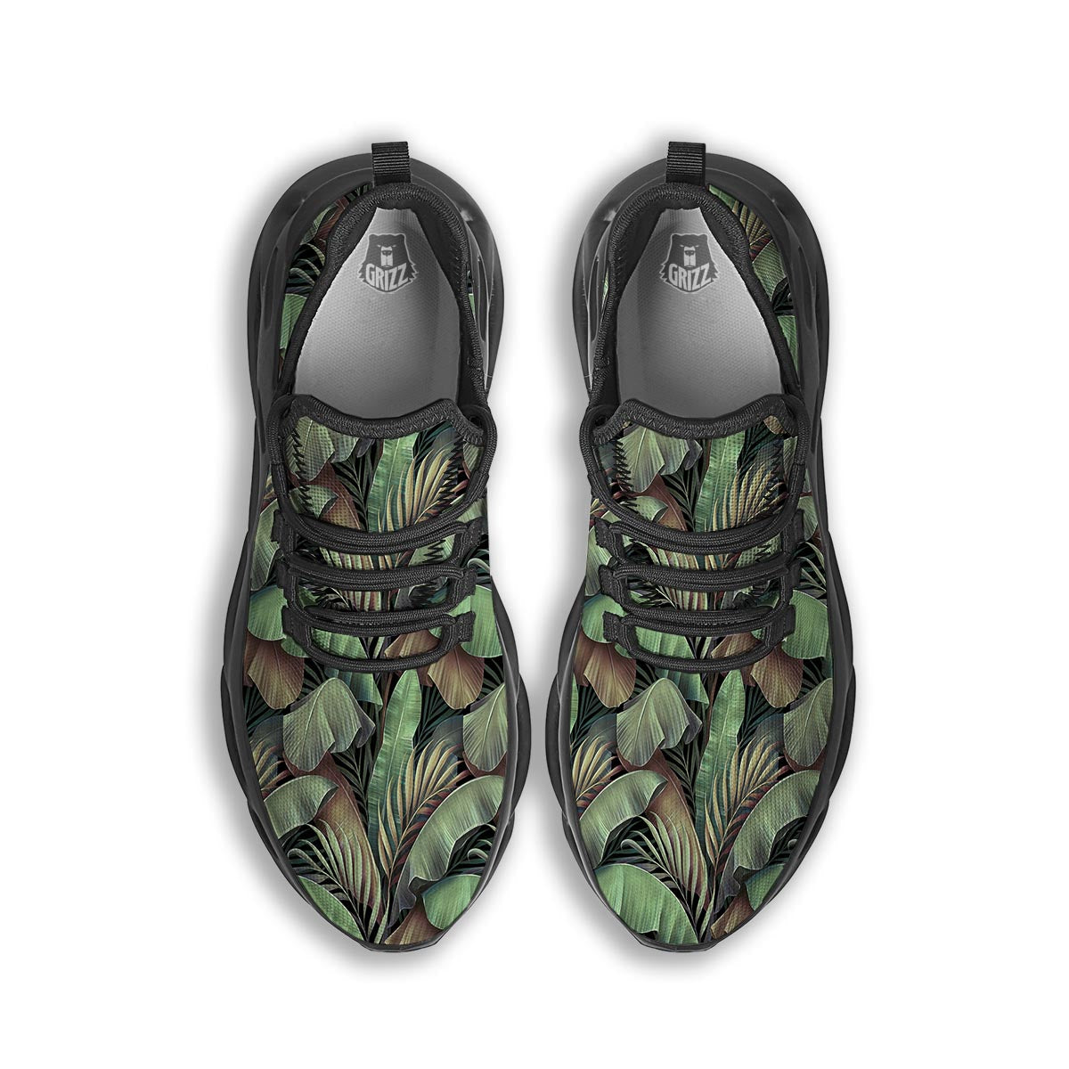 Palm Leaf Tropical Banana Print Pattern Black Running Shoes-grizzshop