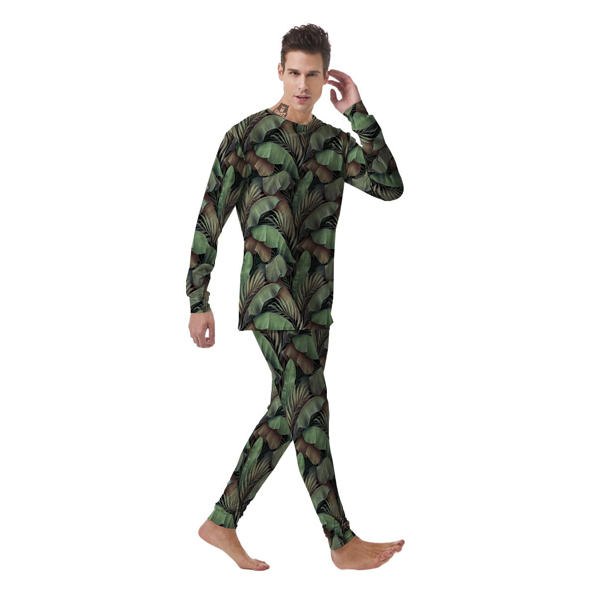 Palm Leaf Tropical Banana Print Pattern Men's Pajamas-grizzshop