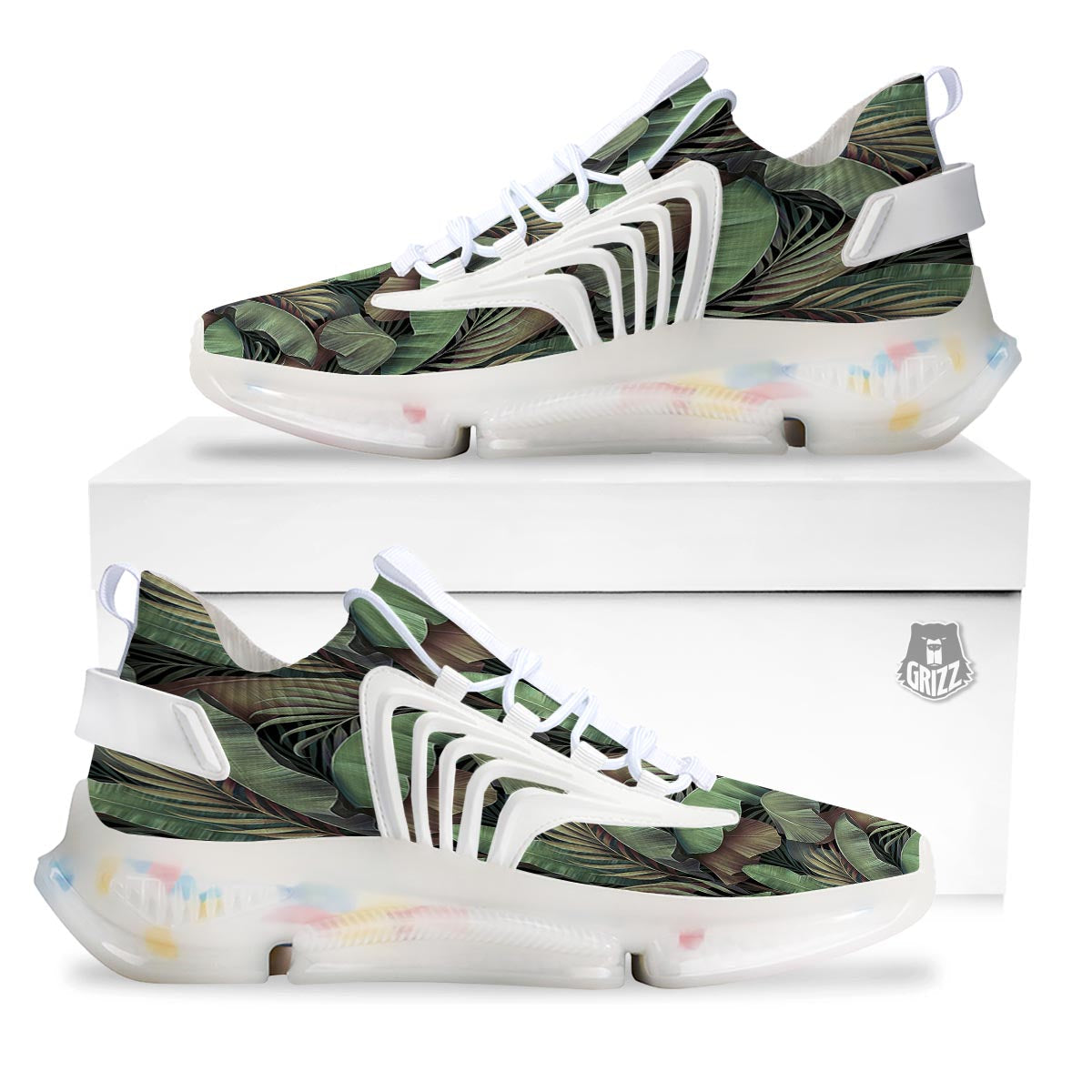 Palm Leaf Tropical Banana Print Pattern White Gym Shoes-grizzshop