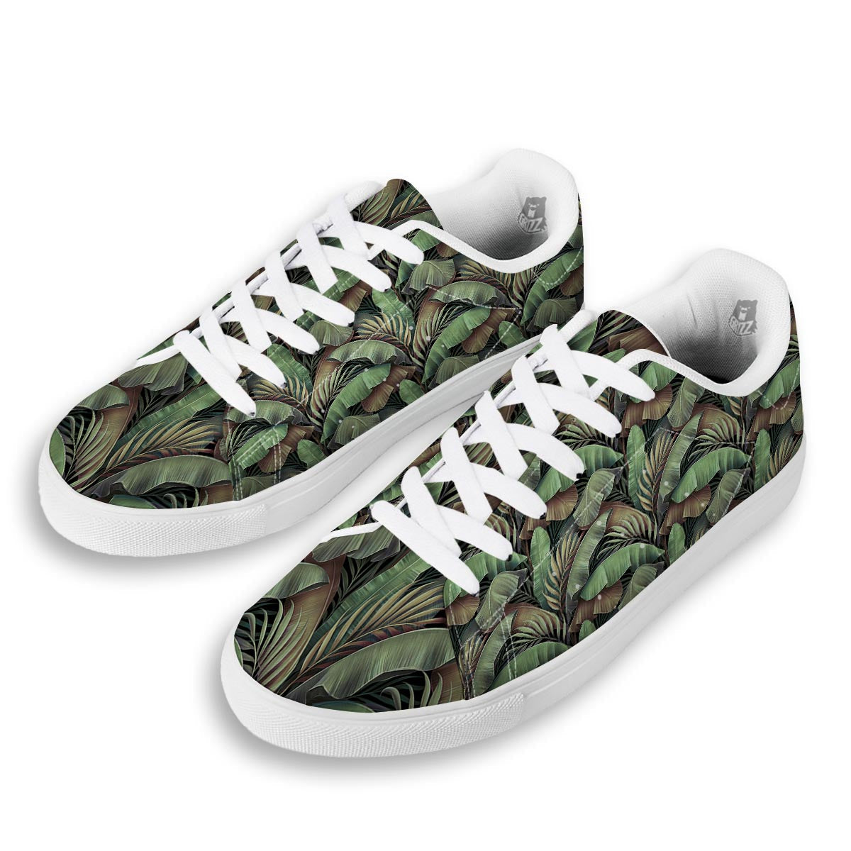 Palm Leaf Tropical Banana Print Pattern White Low Top Sneakers-grizzshop
