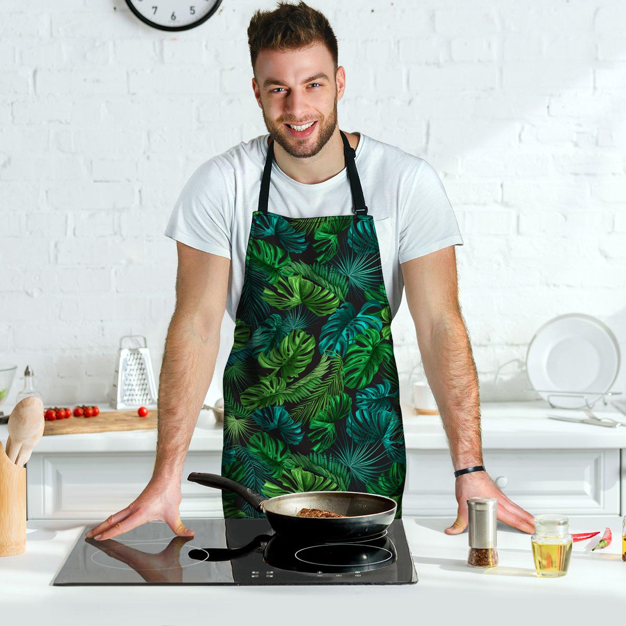 Palm Leaf Tropical Print Men's Apron-grizzshop