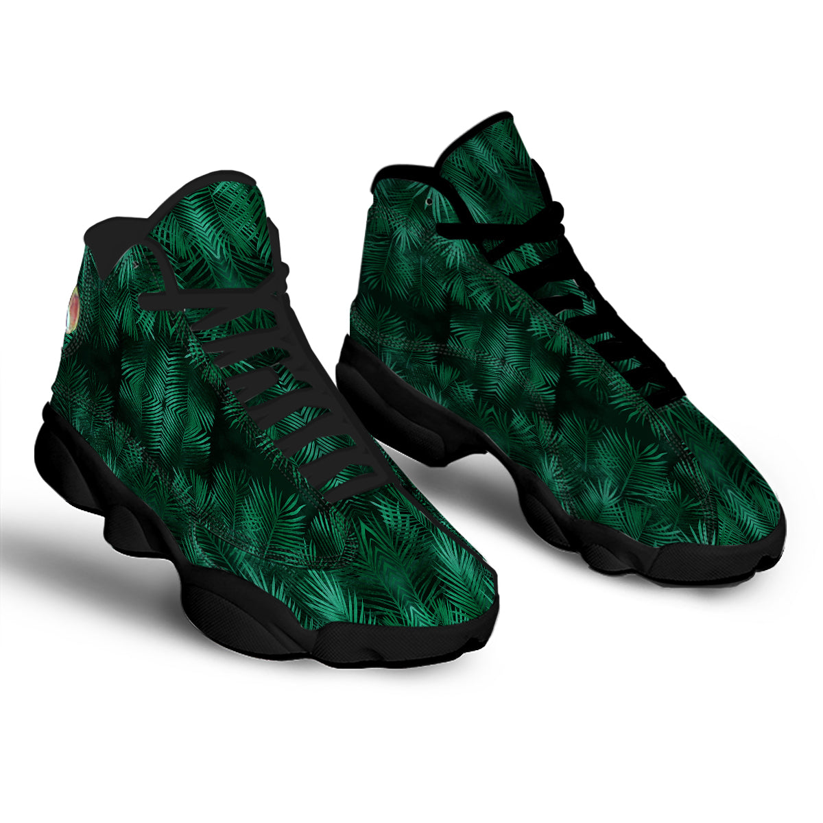 Palm Leaf Tropical Print Pattern Black Basketball Shoes-grizzshop