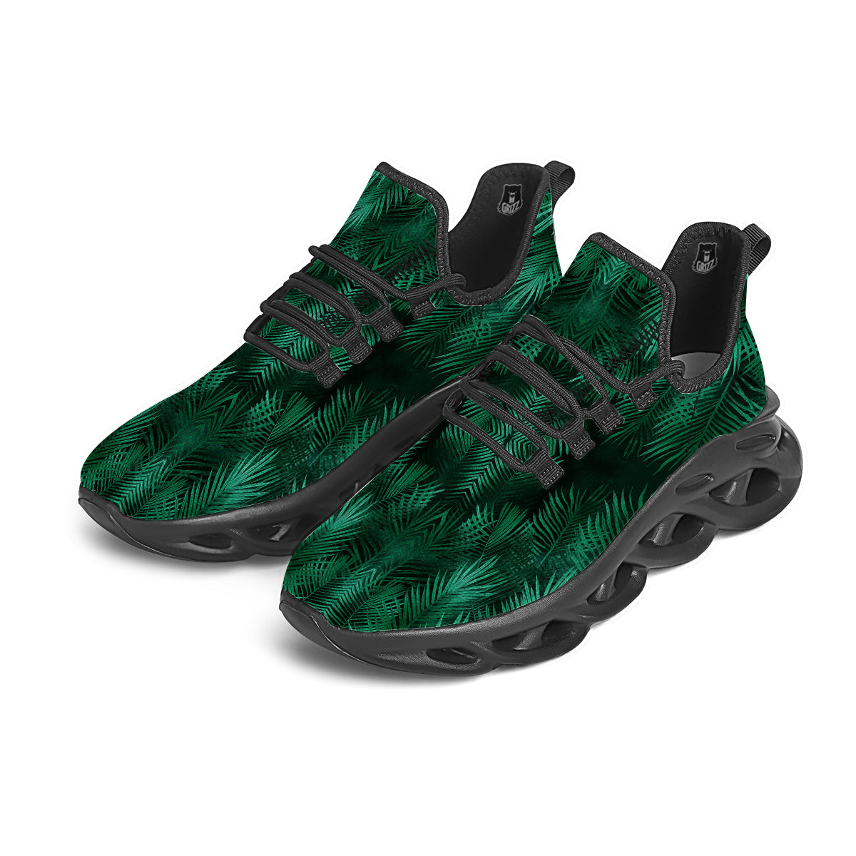 Palm Leaf Tropical Print Pattern Black Running Shoes-grizzshop
