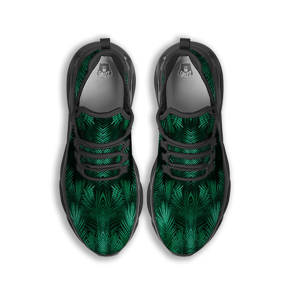 Palm Leaf Tropical Print Pattern Black Running Shoes-grizzshop