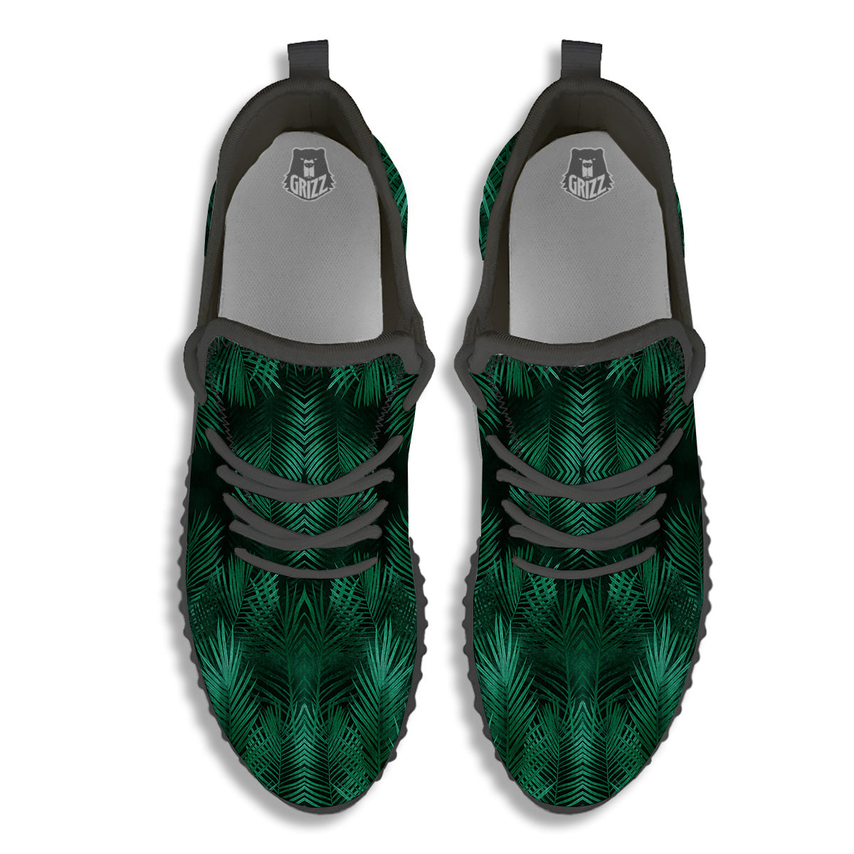 Palm Leaf Tropical Print Pattern Black Walking Shoes-grizzshop